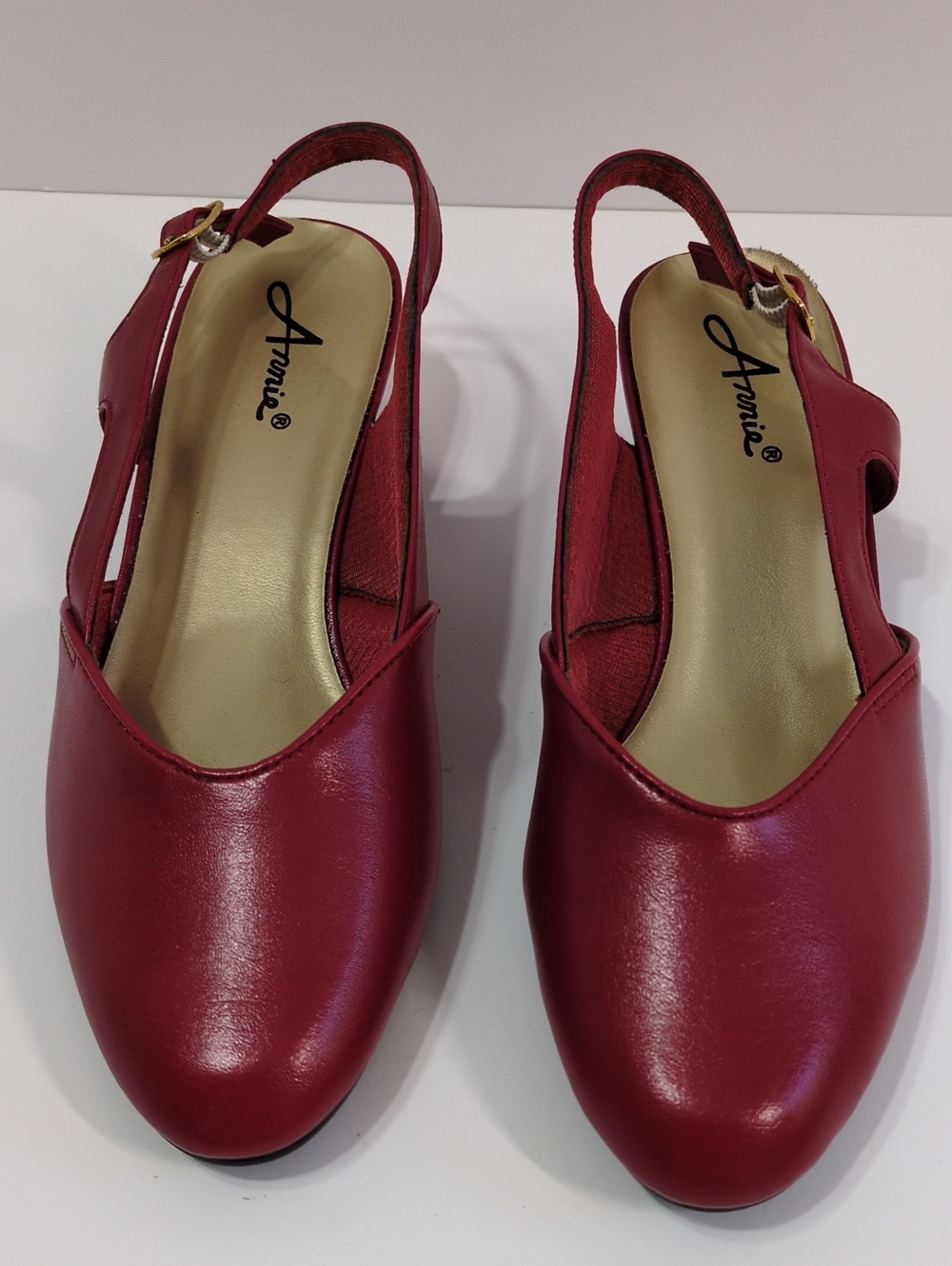 Vintage Annie Diane Red Slingback Heels Low Block Heel Womens 9W Box